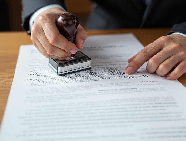 Court clerk stamping a legal document